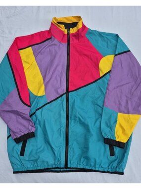 Funny Guy Creation Color Block 90s Retro Casual Windbreaker Size Medium